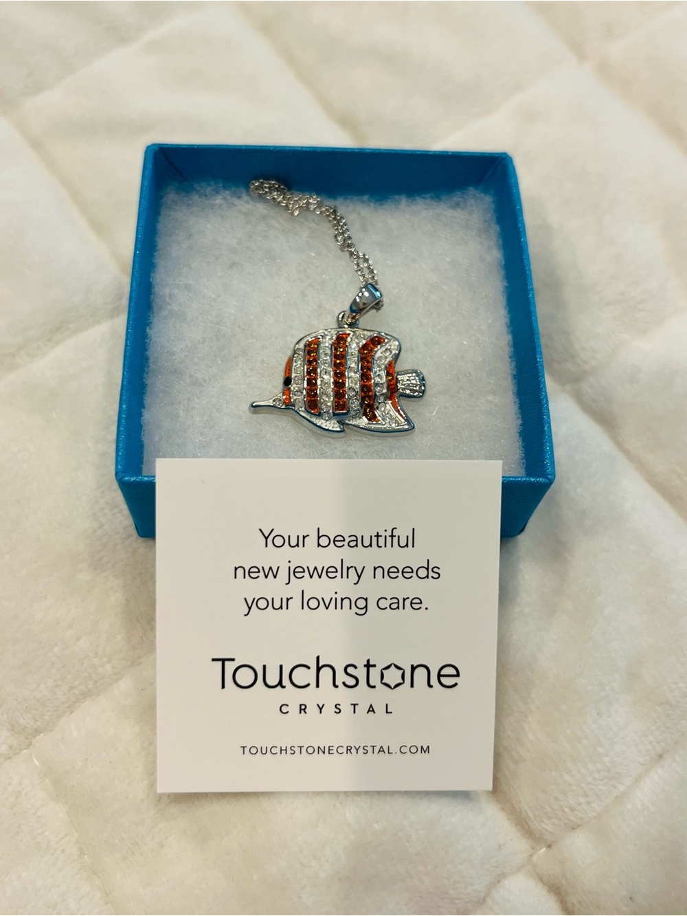Touchstone Crystal Silver Fish Pendant with Orange Stripes